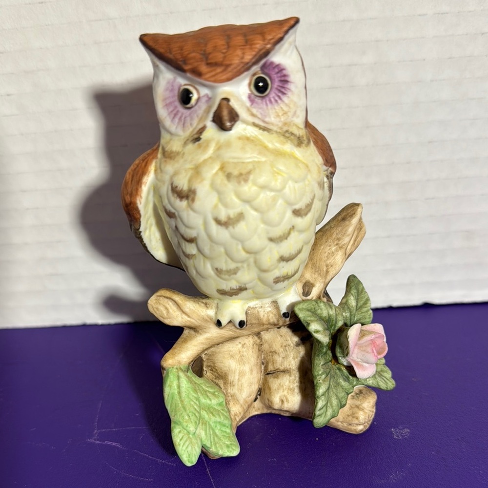 Charming Owl Figurine with Floral Accent